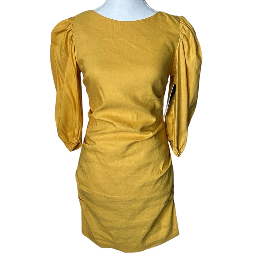 Nicole Miller Yellow Stretch Puff Sleeve Lauren Original Sample Dress XS… - Picture 4 of 15